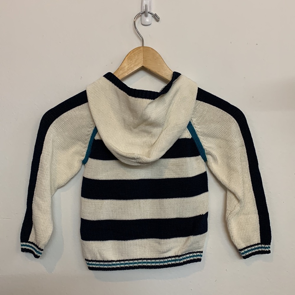 NWT Renattoni Cream and Teal Knit Hooded Zip Cardigan with Anchor Decal - Picture 3 of 5